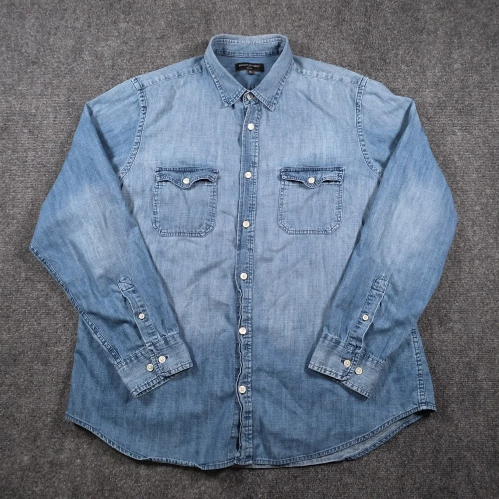 Banana Republic Slim Fit Denim Shirt Mens XL Blue Long Sleeve Button Down